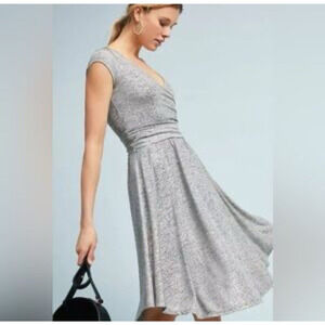 Anthropologie Kara Metallic Twinkling Wrap Dress Silver Small S Maeve party